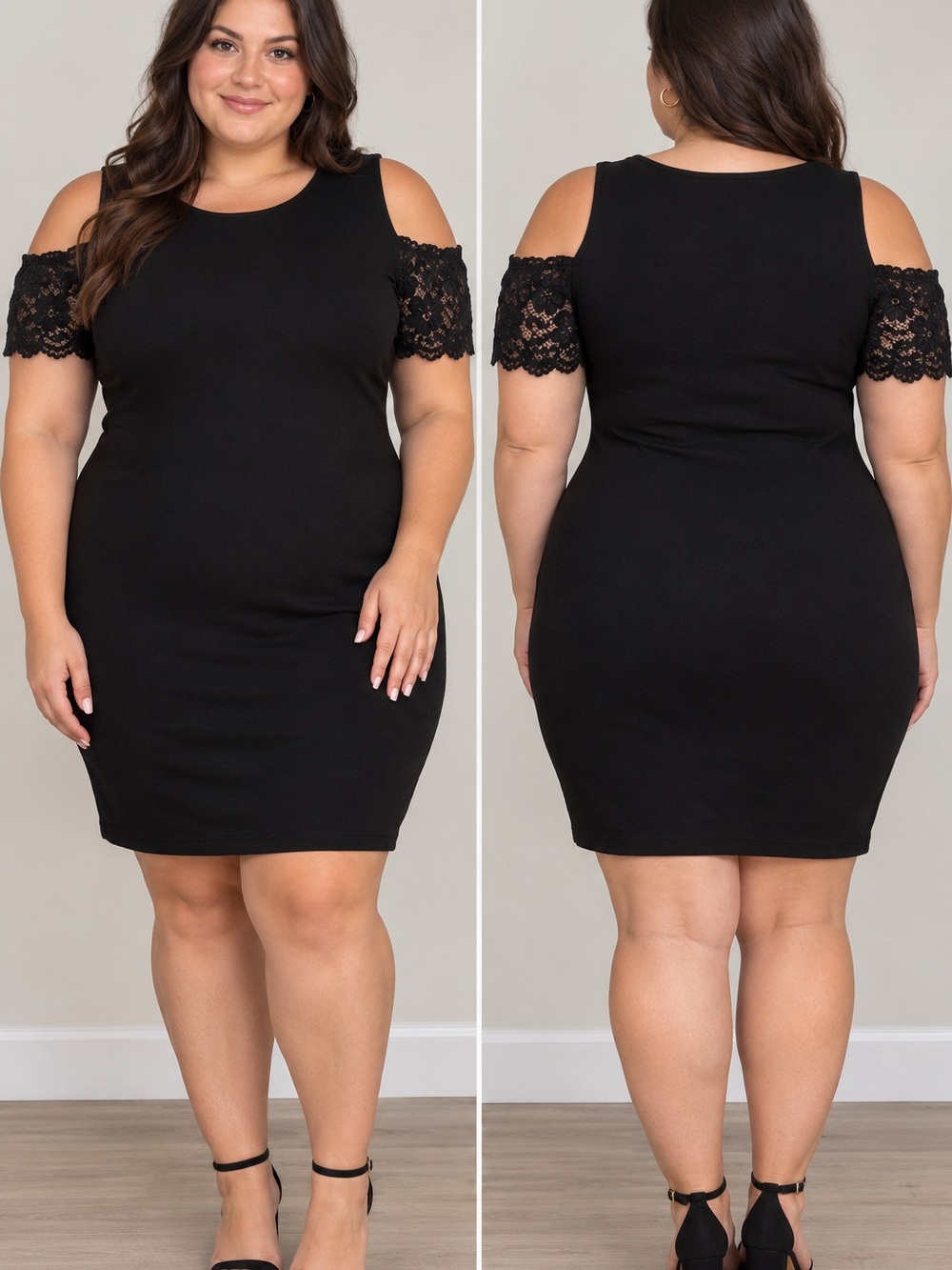 Black Cold-Shoulder Lace Bodycon Dress Women’s Large